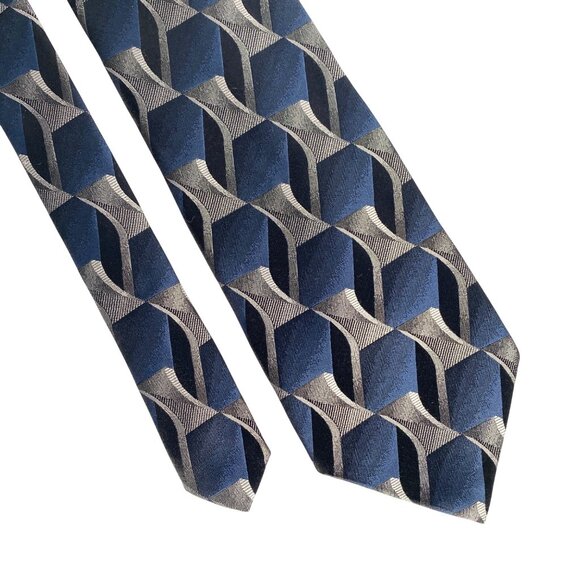 Arrow Blue Gray Geometric 100% Silk Mens Tie Neckwear Made In USA 59in x 3.75in - Picture 1 of 7